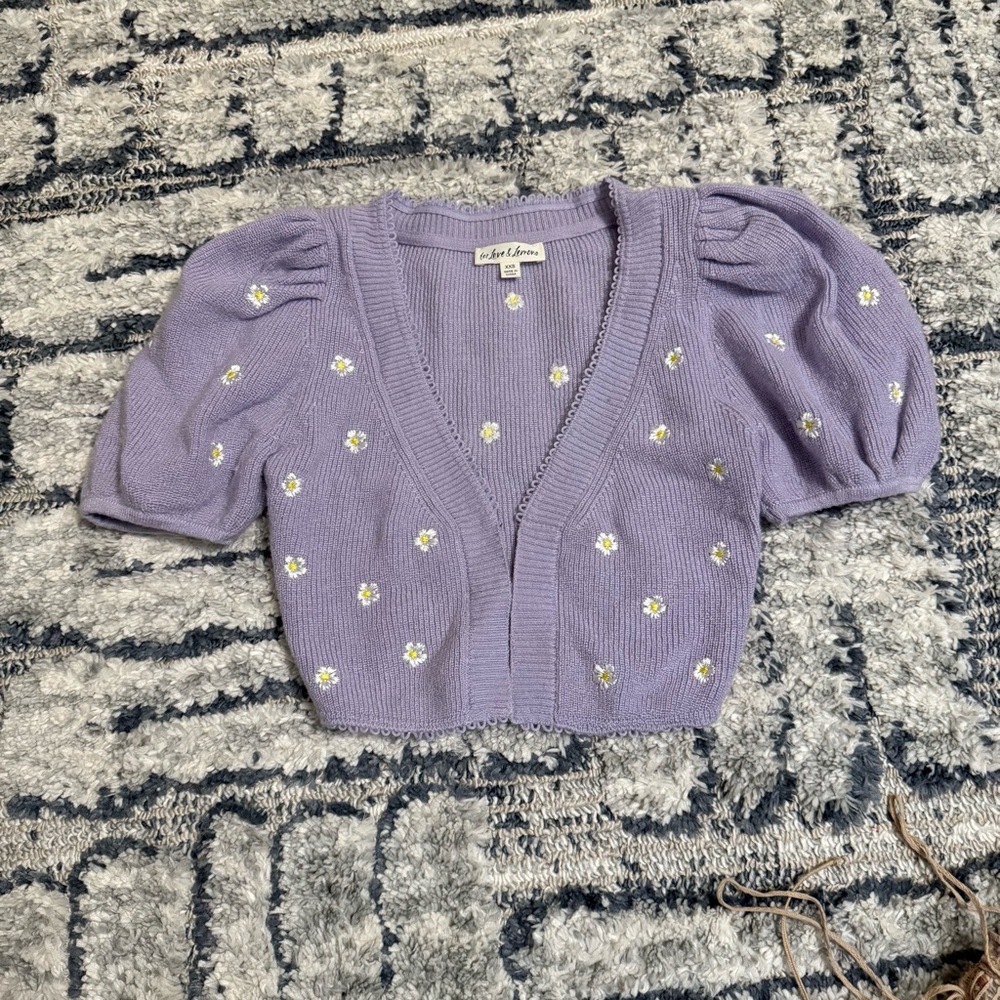 For Love and Lemons Embroidered Daisy Crop Caridigan